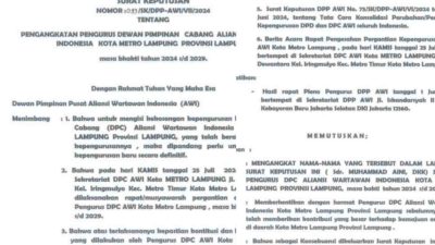 Muhammad Aini Terima SK Pengurus dari DPP, AWI Metro Berkibar Siap Jalankan Program